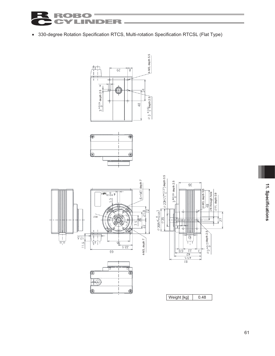 61 6shfl¿fdwlrqv, Weight [kg] 0.48 | IAI America RCP2-RTCBL User Manual | Page 69 / 80