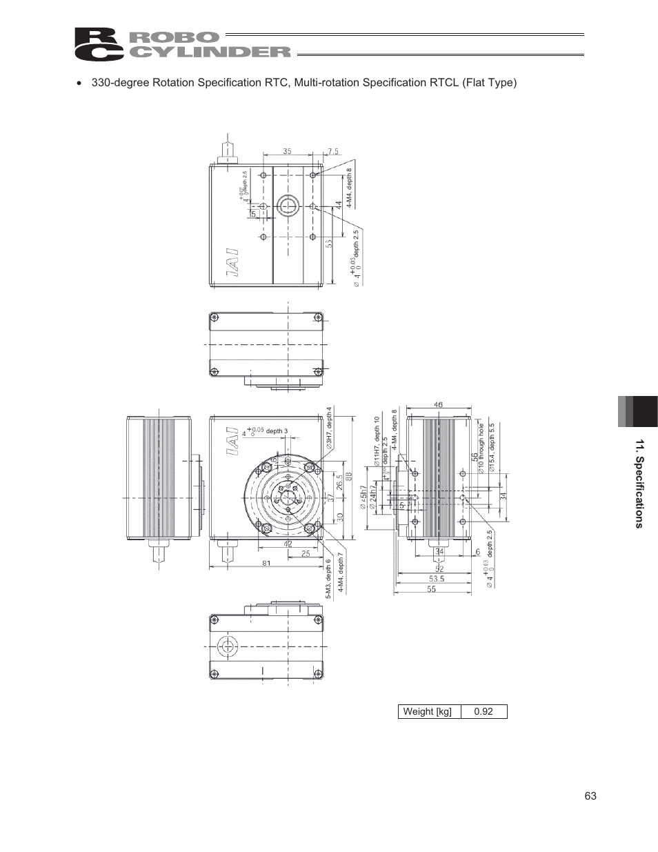 63 6shfl¿fdwlrqv, Weight [kg] 0.92 | IAI America RCP2-RTCBL User Manual | Page 71 / 80