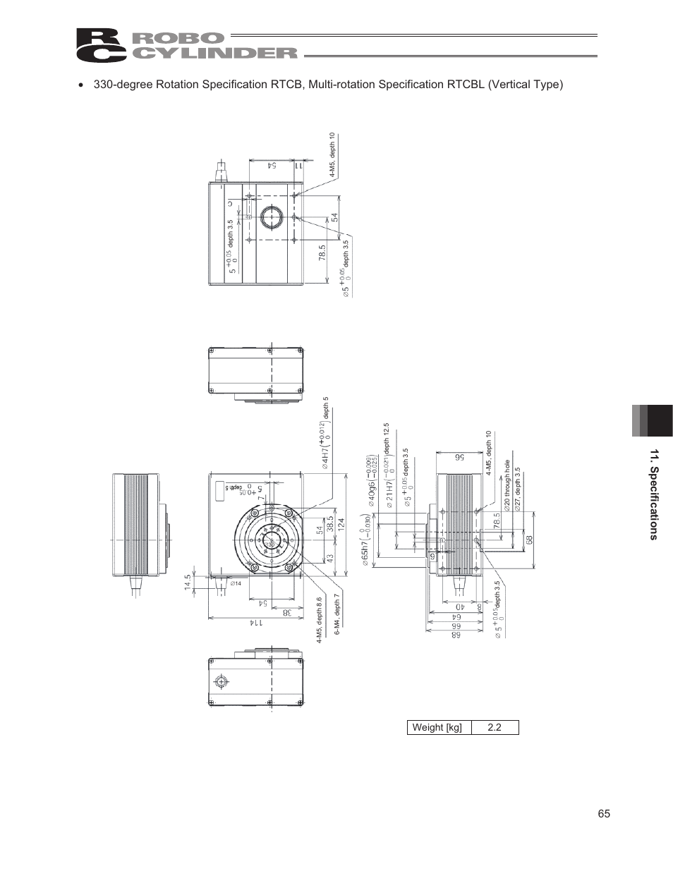 65 6shfl¿fdwlrqv, Weight [kg] 2.2 | IAI America RCP2-RTCBL User Manual | Page 73 / 80