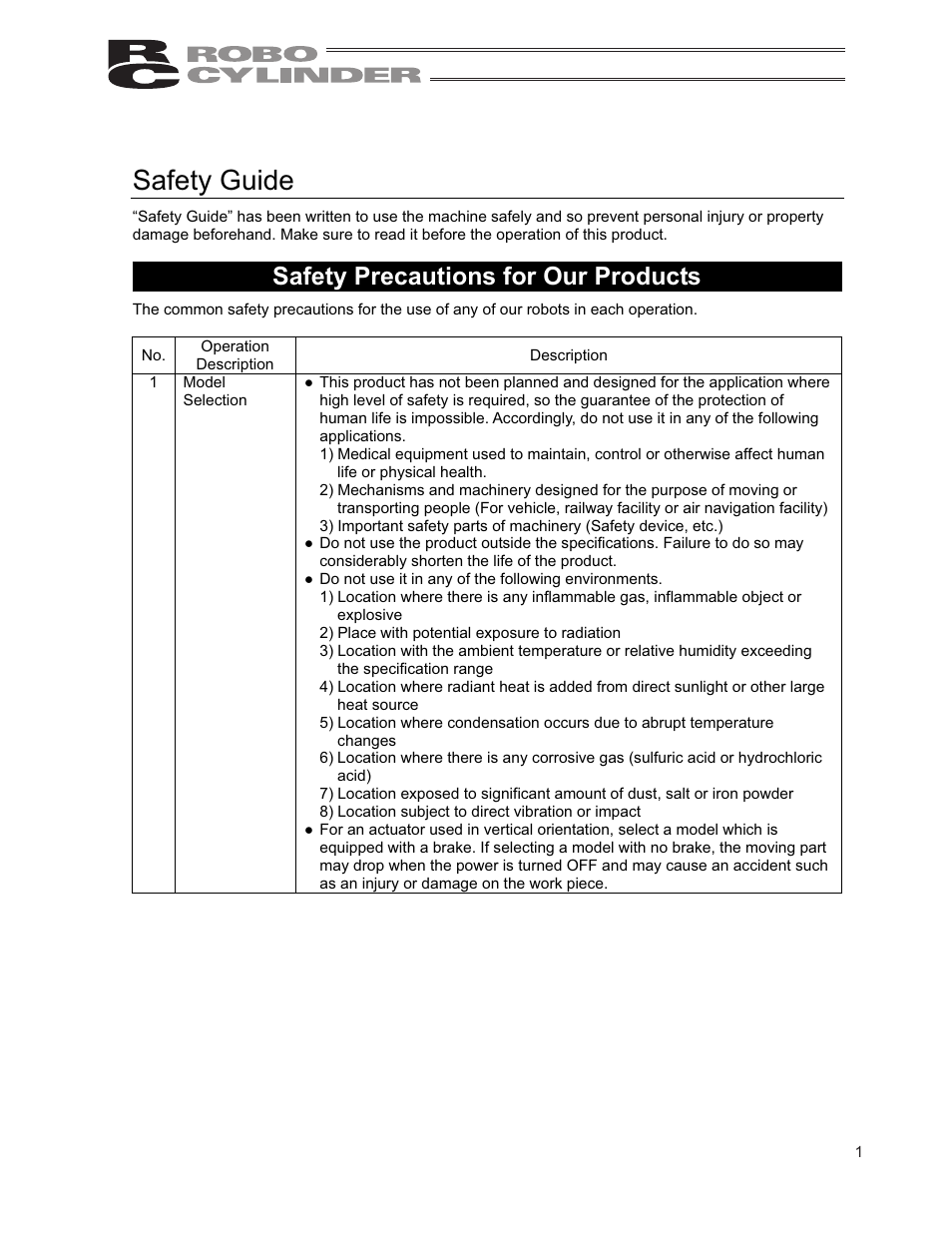 Safety guide, Safety precautions for our products | IAI America RCP2-RTCBL User Manual | Page 9 / 80