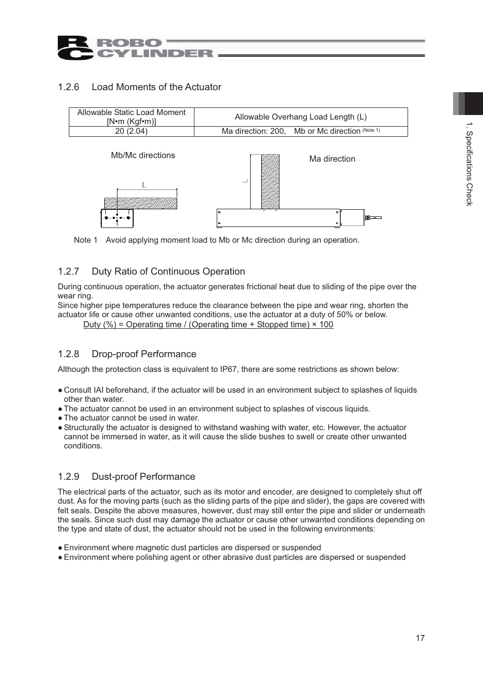 6 load moments of the actuator, 7 duty ratio of continuous operation, 8 drop-proof performance | 9 dust-proof performance | IAI America RCP2W-SA16C User Manual | Page 23 / 46