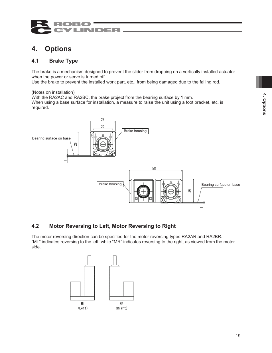 Options, 1 brake type | IAI America RCP3-RA2BR User Manual | Page 25 / 60