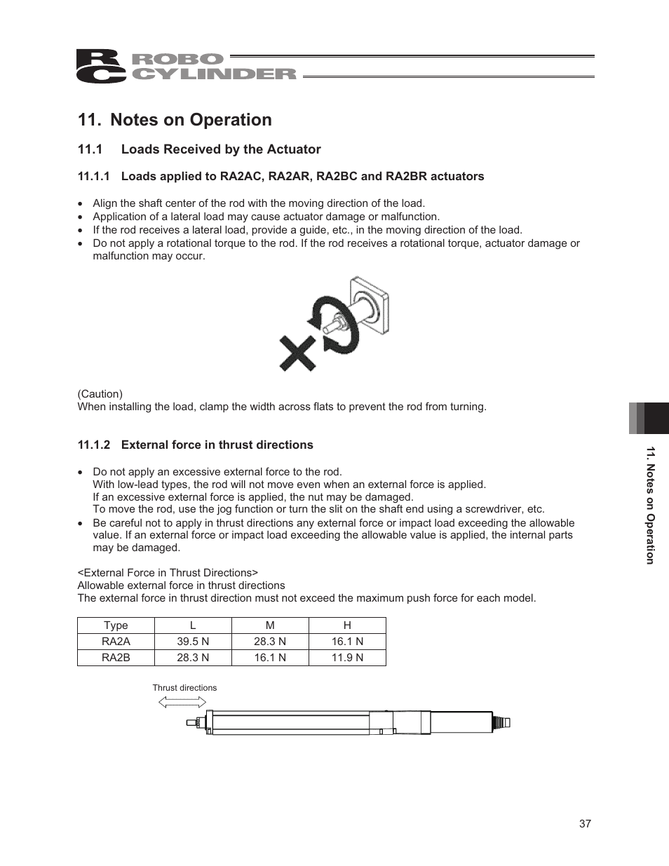 Notes on operation, 1 loads received by the actuator | IAI America RCP3-RA2BR User Manual | Page 43 / 60