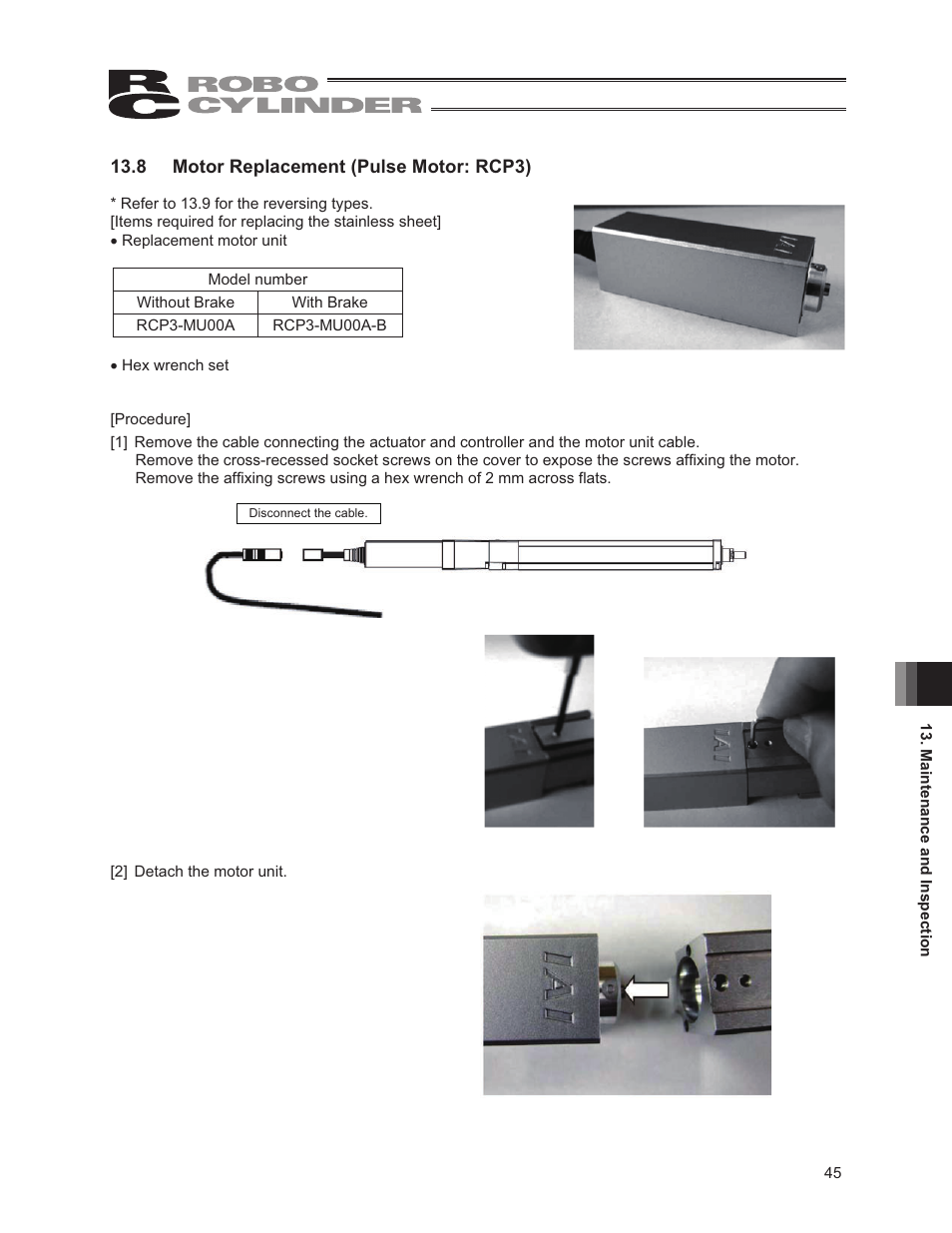 8 motor replacement (pulse motor: rcp3) | IAI America RCP3-RA2BR User Manual | Page 51 / 60