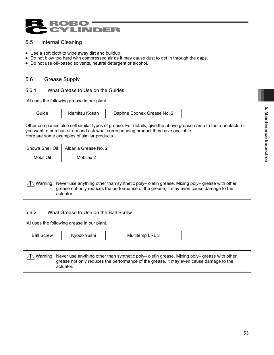 5 internal cleaning, 6 grease supply | IAI America RCP4-RA6R User Manual | Page 59 / 82