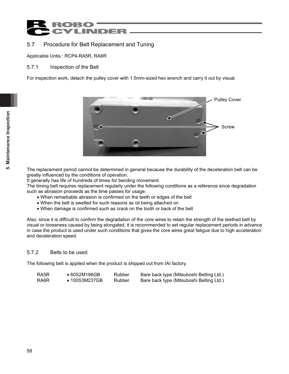 7 procedure for belt replacement and tuning | IAI America RCP4-RA6R User Manual | Page 64 / 82