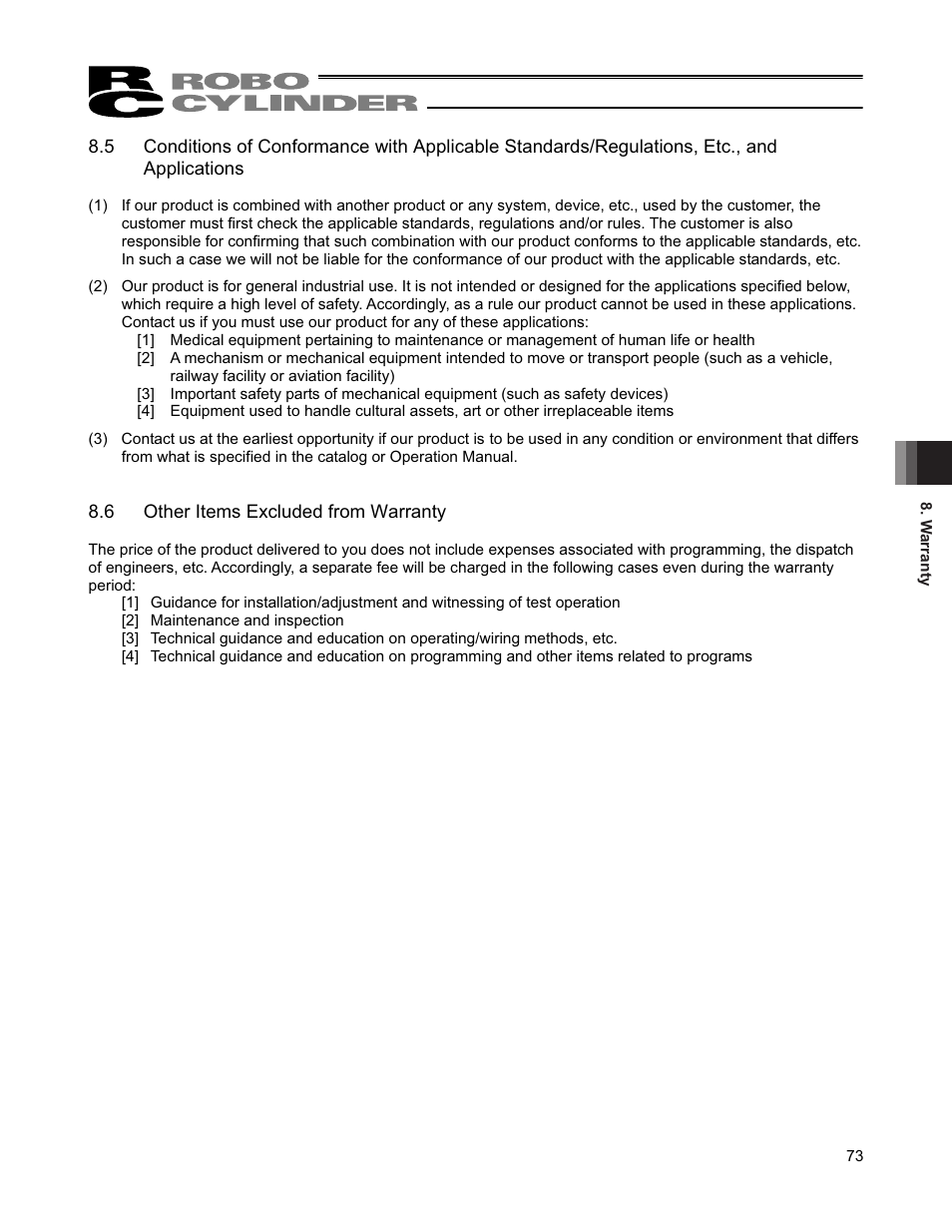 6 other items excluded from warranty | IAI America RCP4-RA6R User Manual | Page 79 / 82
