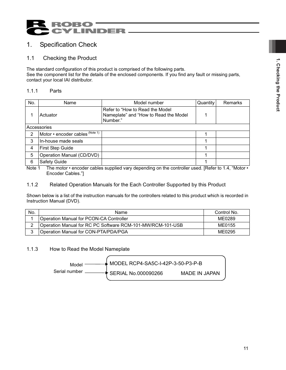 Specification check, 1 checking the product | IAI America RCP4CR-SA7C User Manual | Page 17 / 94
