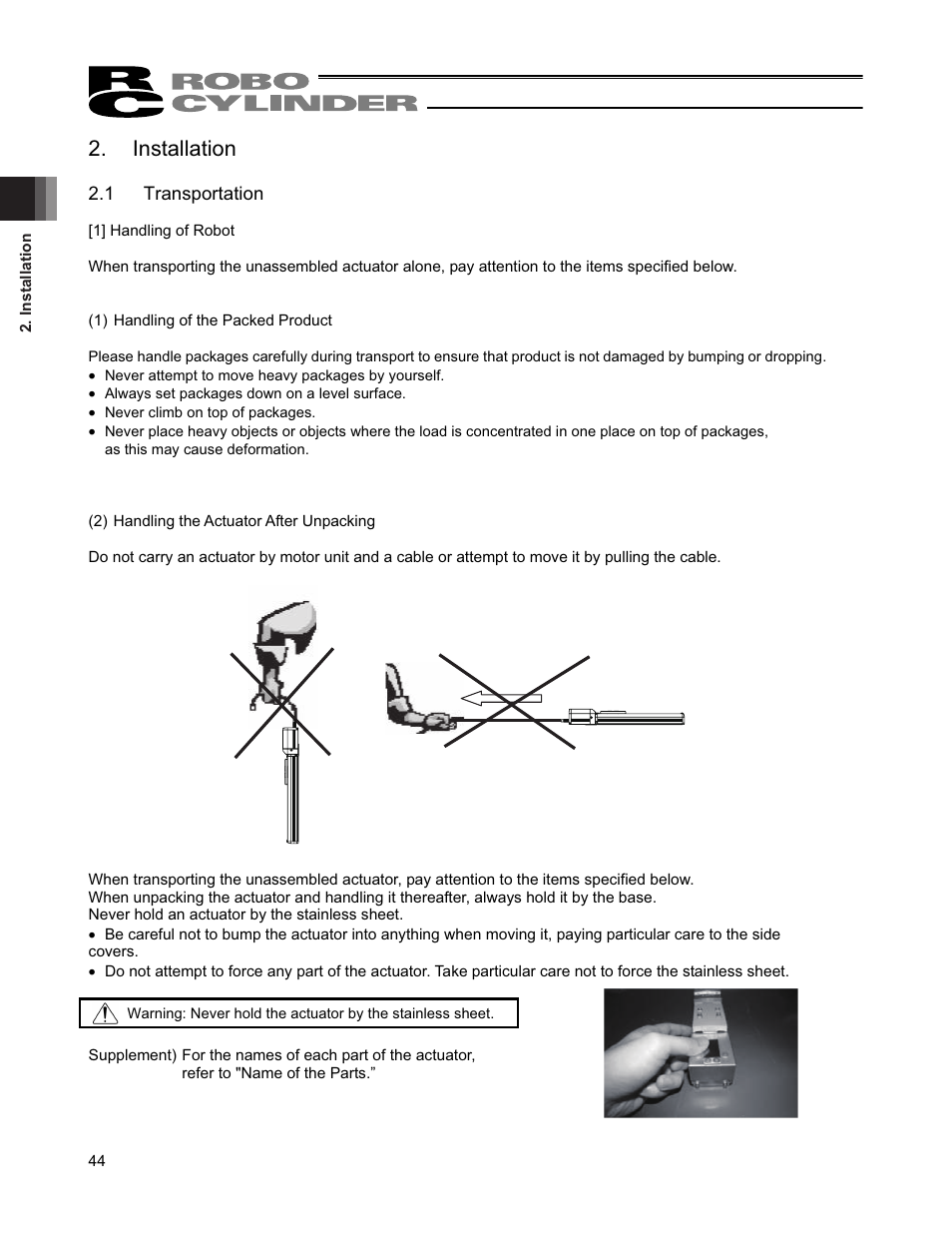 Installation, 1 transportation | IAI America RCP4CR-SA7C User Manual | Page 50 / 94