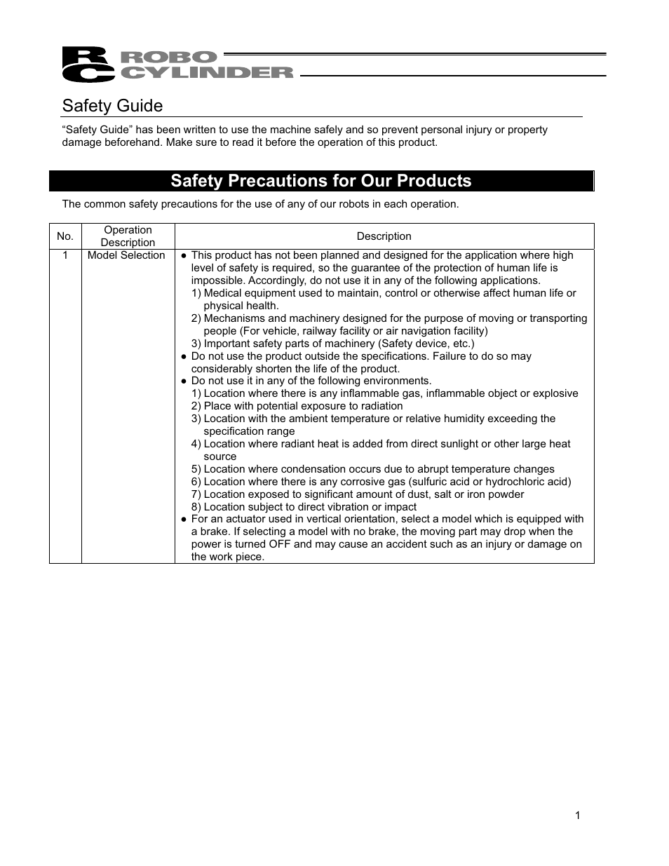 Safety guide, Safety precautions for our products | IAI America RCP4CR-SA7C User Manual | Page 7 / 94