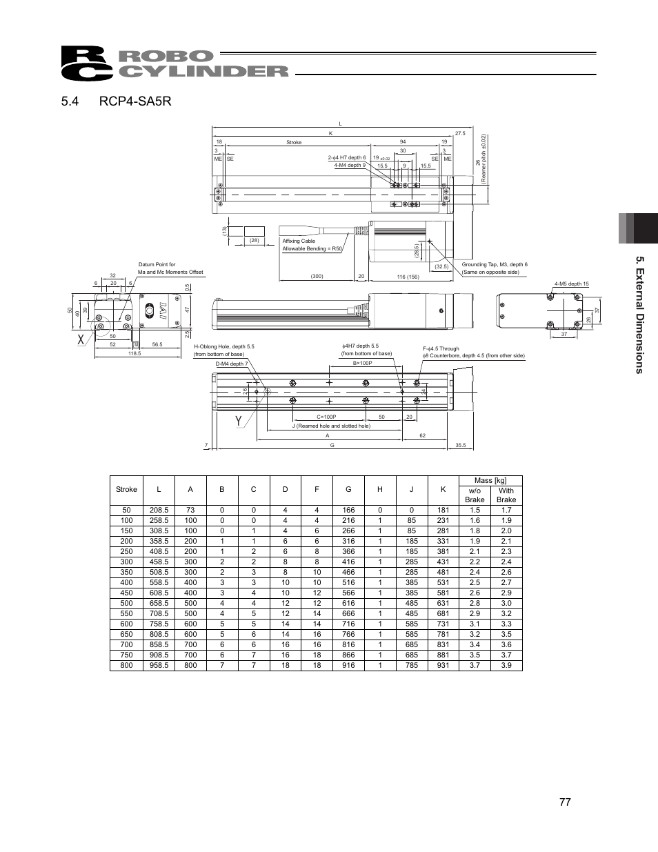 4 rcp4-sa5r, External dimensions 77 | IAI America RCP4CR-SA7C User Manual | Page 83 / 94