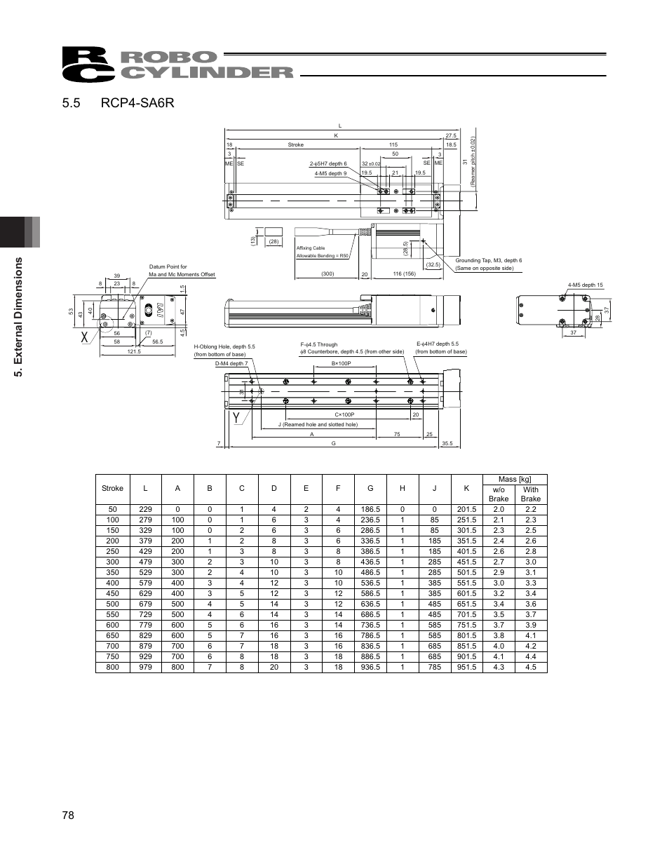 5 rcp4-sa6r, External dimensions 78 | IAI America RCP4CR-SA7C User Manual | Page 84 / 94