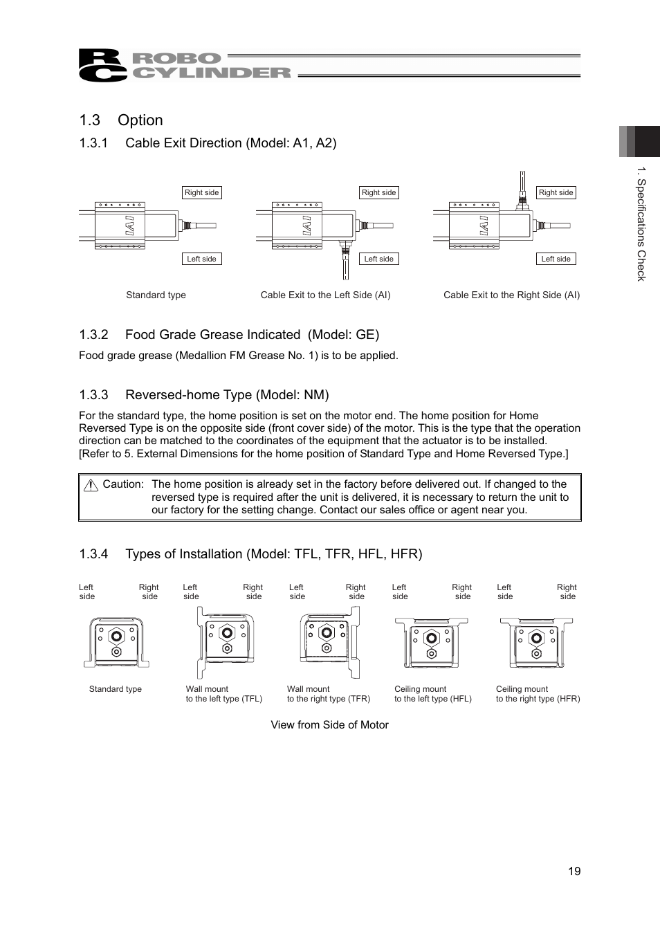 3 option, 1 cable exit direction (model: a1, a2), 2 food grade grease indicated(model: ge) | 3 reversed-home type (model: nm) | IAI America RCP4W User Manual | Page 25 / 96