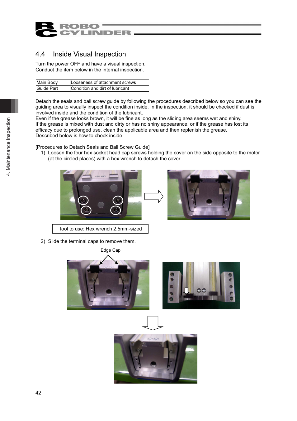 4 inside visual inspection | IAI America RCP4W User Manual | Page 48 / 96