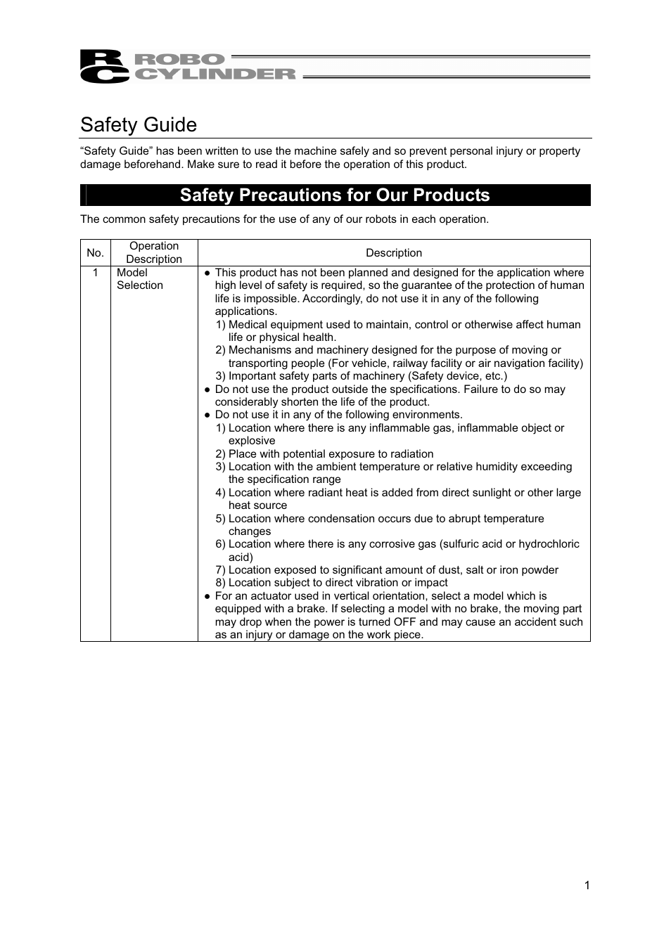 Safety guide, Safety precautions for our products | IAI America RCP4W User Manual | Page 7 / 96