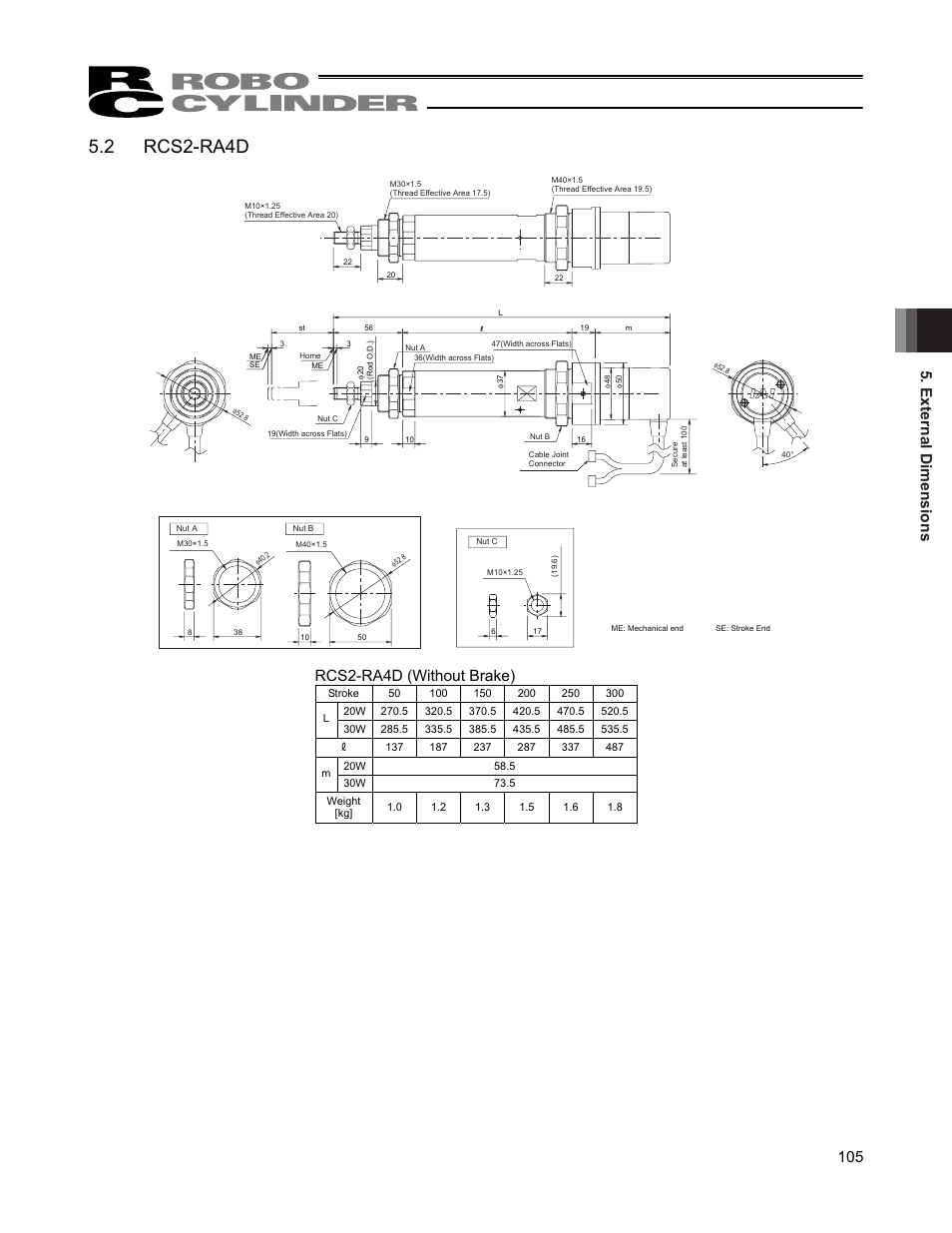 2 rcs2-ra4d, External dimensions 105, Rcs2-ra4d (without brake) | IAI America RCS2W User Manual | Page 113 / 142