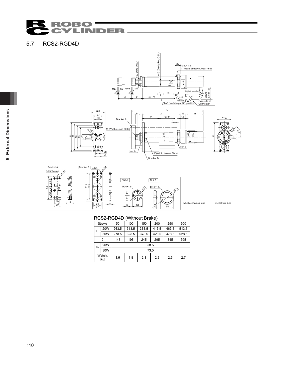 7 rcs2-rgd4d, External dimensions 110, Rcs2-rgd4d (without brake) | IAI America RCS2W User Manual | Page 118 / 142