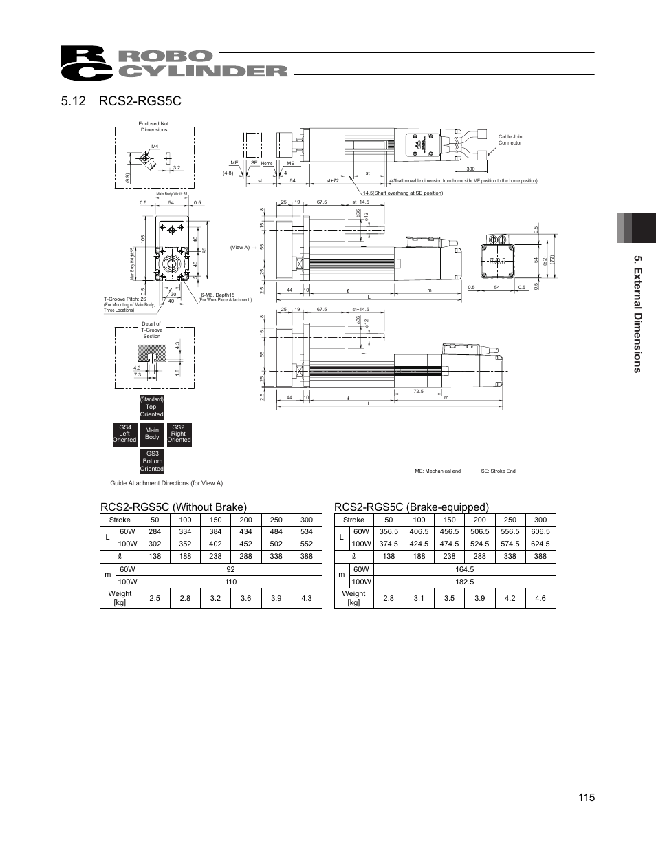 12 rcs2-rgs5c, External dimensions 115 | IAI America RCS2W User Manual | Page 123 / 142