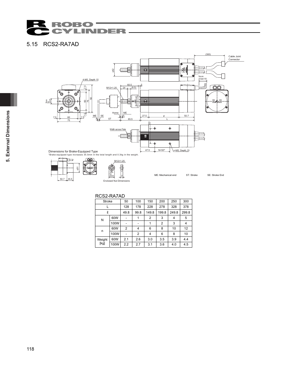 15 rcs2-ra7ad, External dimensions 118, Rcs2-ra7ad | IAI America RCS2W User Manual | Page 126 / 142