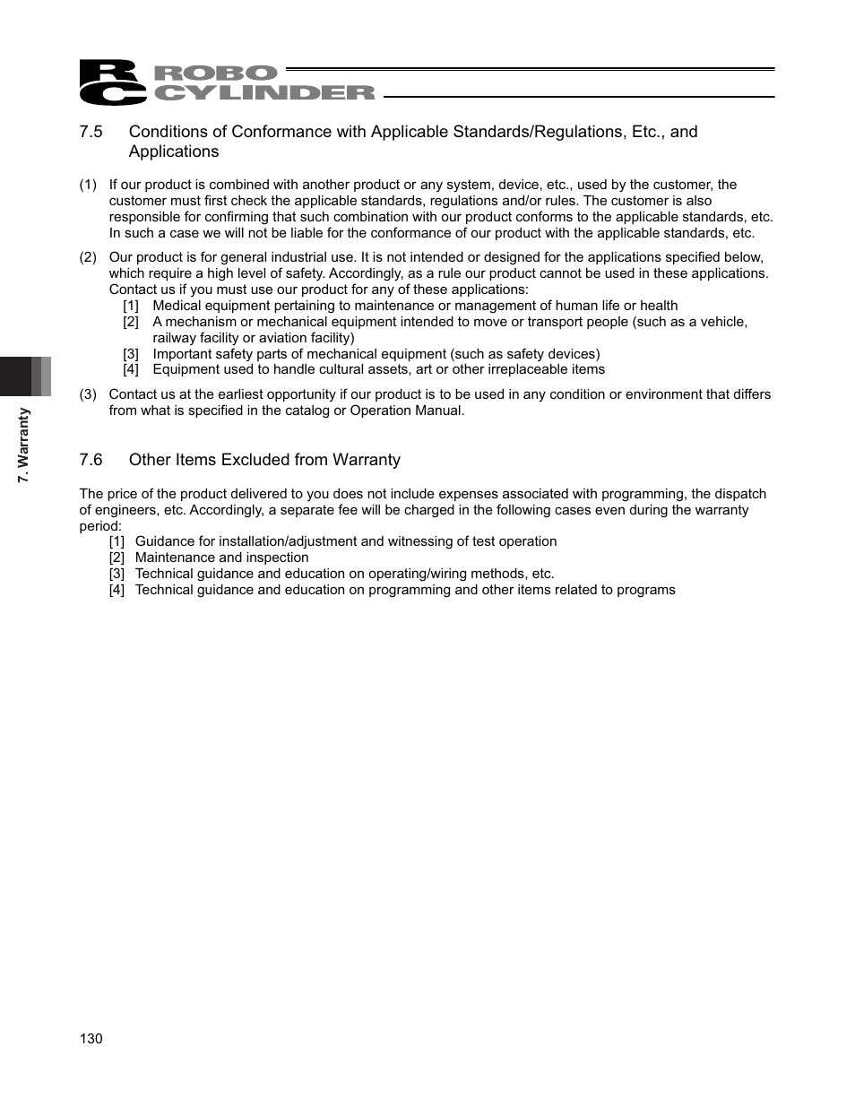 6 other items excluded from warranty | IAI America RCS2W User Manual | Page 138 / 142