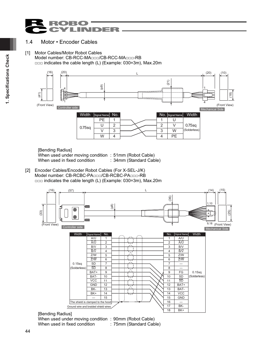 4 motor • encoder cables, Specifications check 44 | IAI America RCS2W User Manual | Page 52 / 142