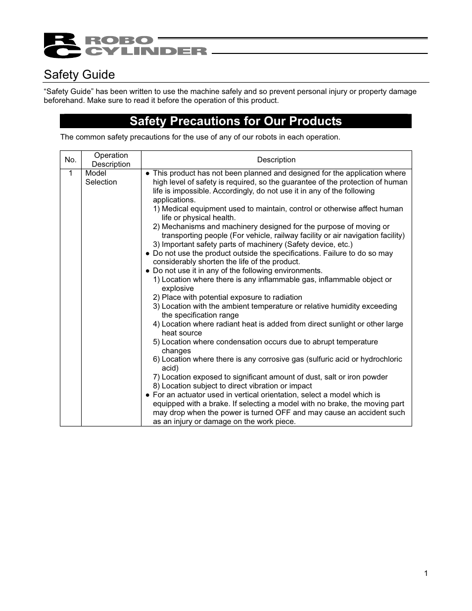 Safety guide, Safety precautions for our products | IAI America RCS2W User Manual | Page 9 / 142