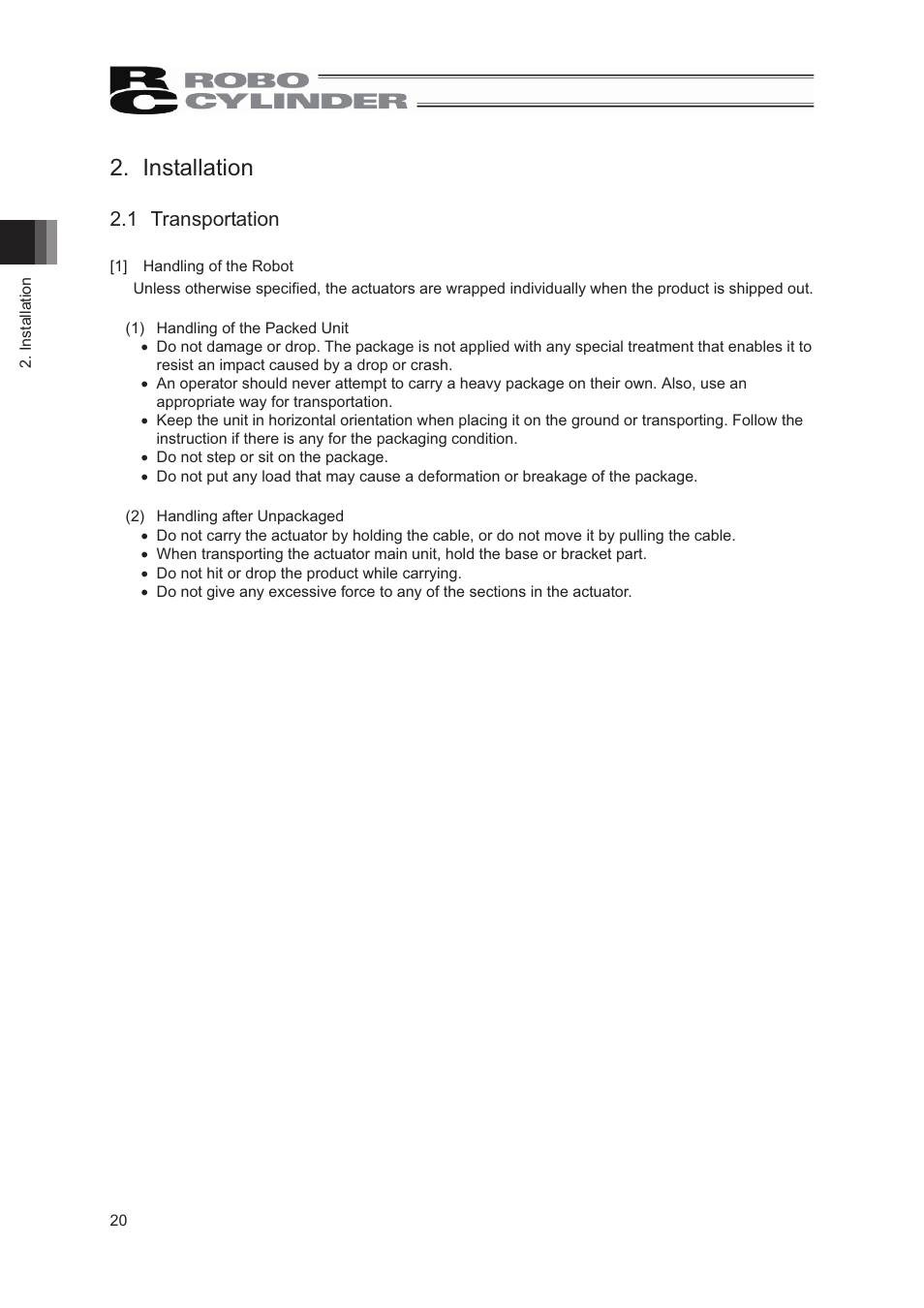 Installation, 1 transportation | IAI America RCS2-GR8 User Manual | Page 26 / 46