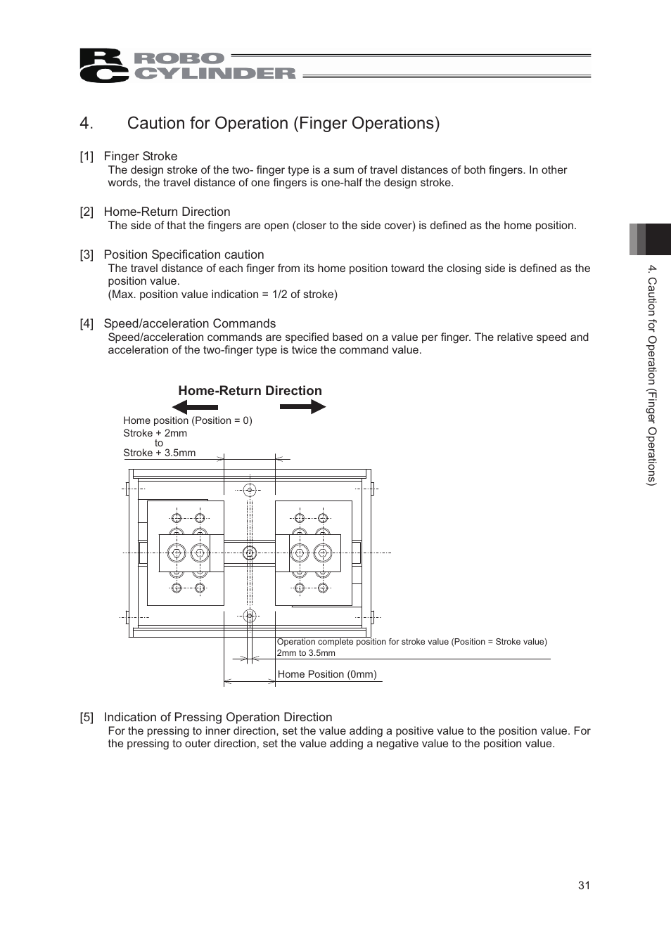 Caution for operation (finger operations), 4� caution for operation (finger operations) | IAI America RCS2-GR8 User Manual | Page 37 / 46