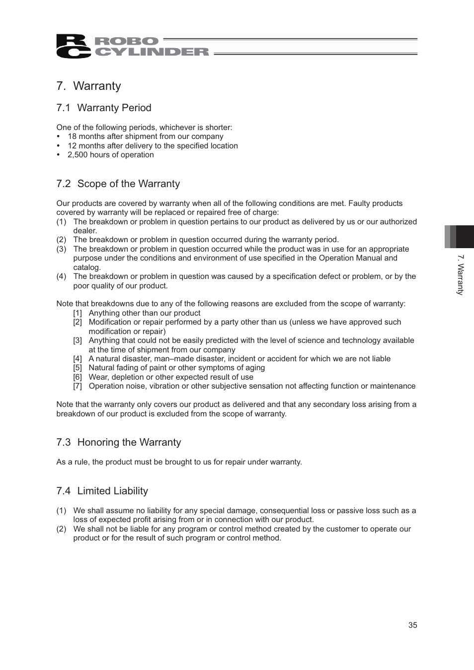 Warranty, 1 warranty period, 2 scope of the warranty | 3 honoring the warranty, 4 limited liability | IAI America RCS2-GR8 User Manual | Page 41 / 46