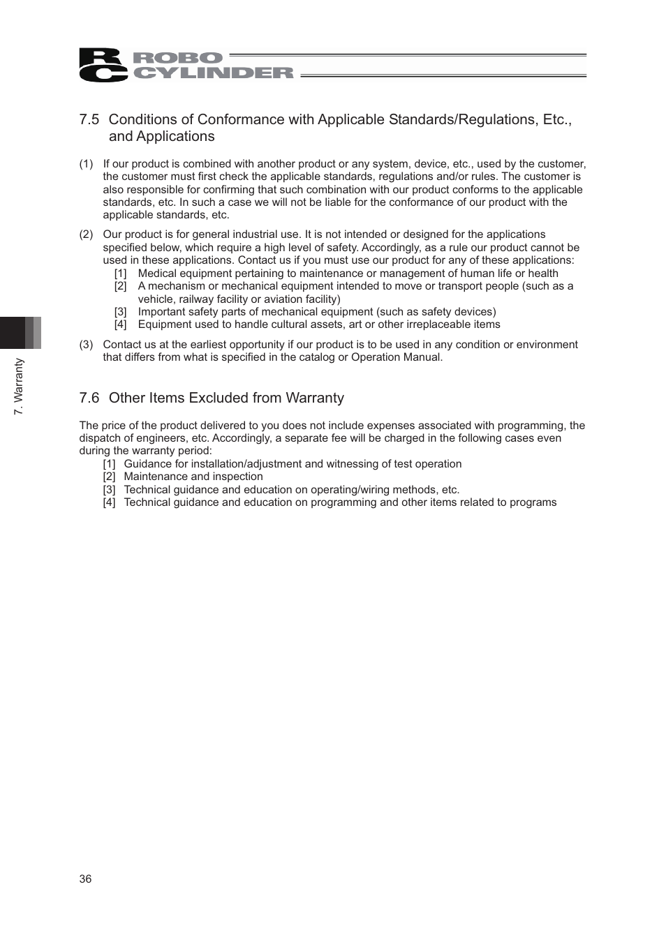 6 other items excluded from warranty | IAI America RCS2-GR8 User Manual | Page 42 / 46