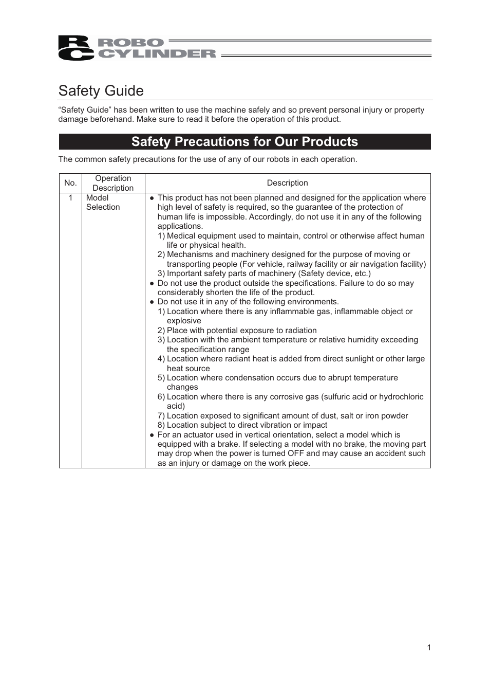 Safety guide, Safety precautions for our products | IAI America RCS2-GR8 User Manual | Page 7 / 46