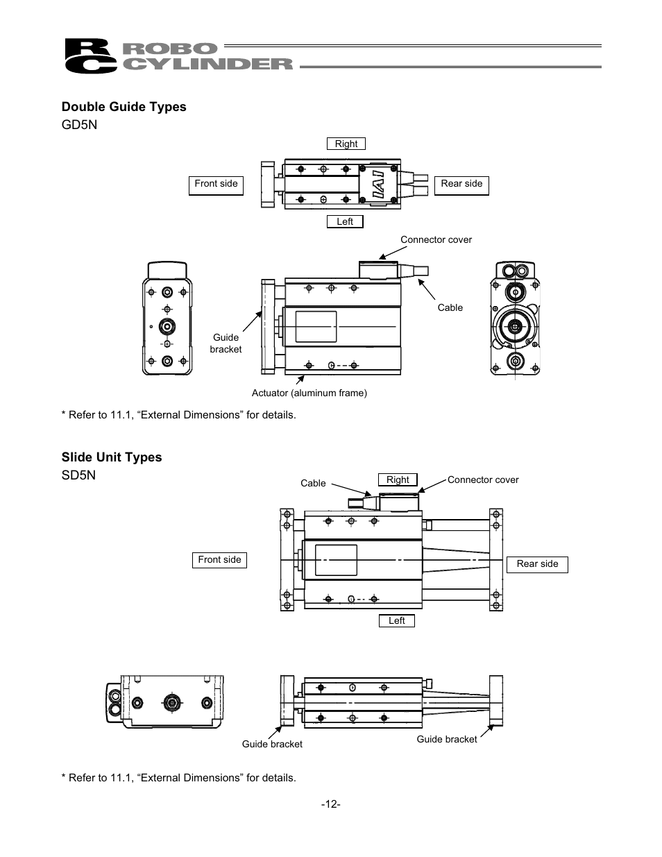 Double guide types gd5n, Slide unit types sd5n | IAI America RCS2-SD5N User Manual | Page 18 / 80