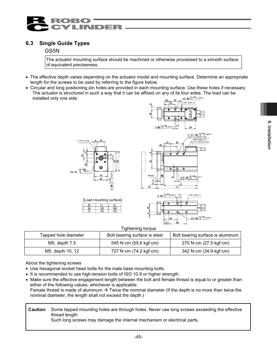 3 single guide types, 3 single guide types gs5n | IAI America RCS2-SD5N User Manual | Page 51 / 80