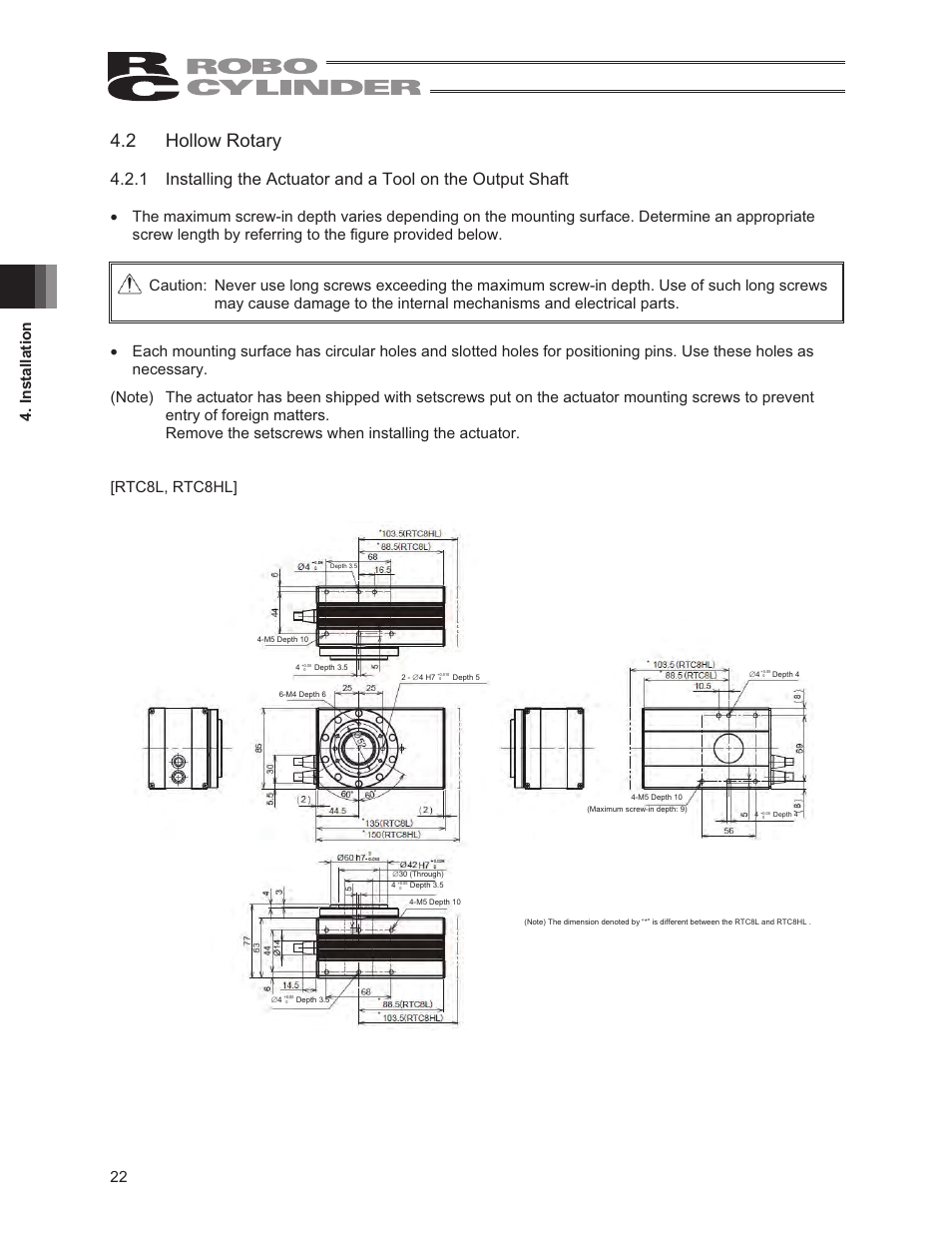 2 hollow rotary, 22 4. installation | IAI America RCS2-RTC12L User Manual | Page 28 / 60