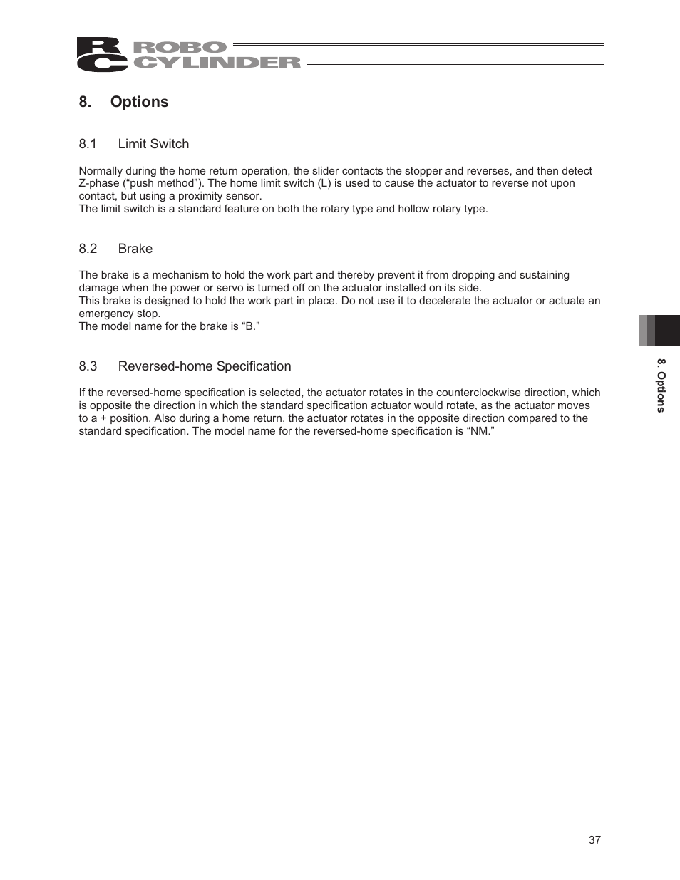 Options, 1 limit switch, 2 br | 3 reversed-home specification | IAI America RCS2-RTC12L User Manual | Page 43 / 60