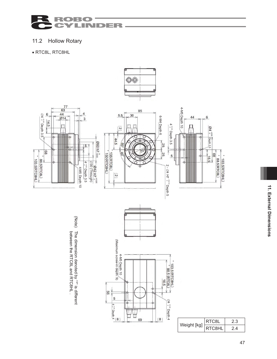 2 hollow rotary, 47 1 1. external dimensions, X rtc8l, rtc8hl | IAI America RCS2-RTC12L User Manual | Page 53 / 60