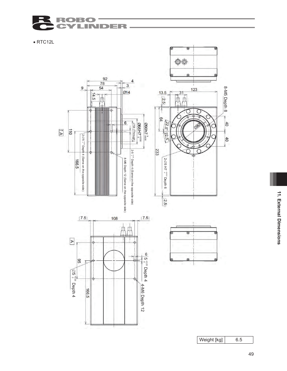 Weight [kg] 6.5, 5 depth 4 | IAI America RCS2-RTC12L User Manual | Page 55 / 60