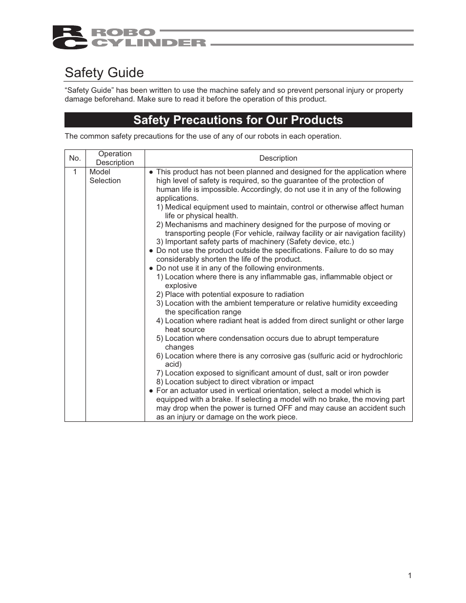 Safety guide, Safety precautions for our products | IAI America RCS2-RTC12L User Manual | Page 7 / 60