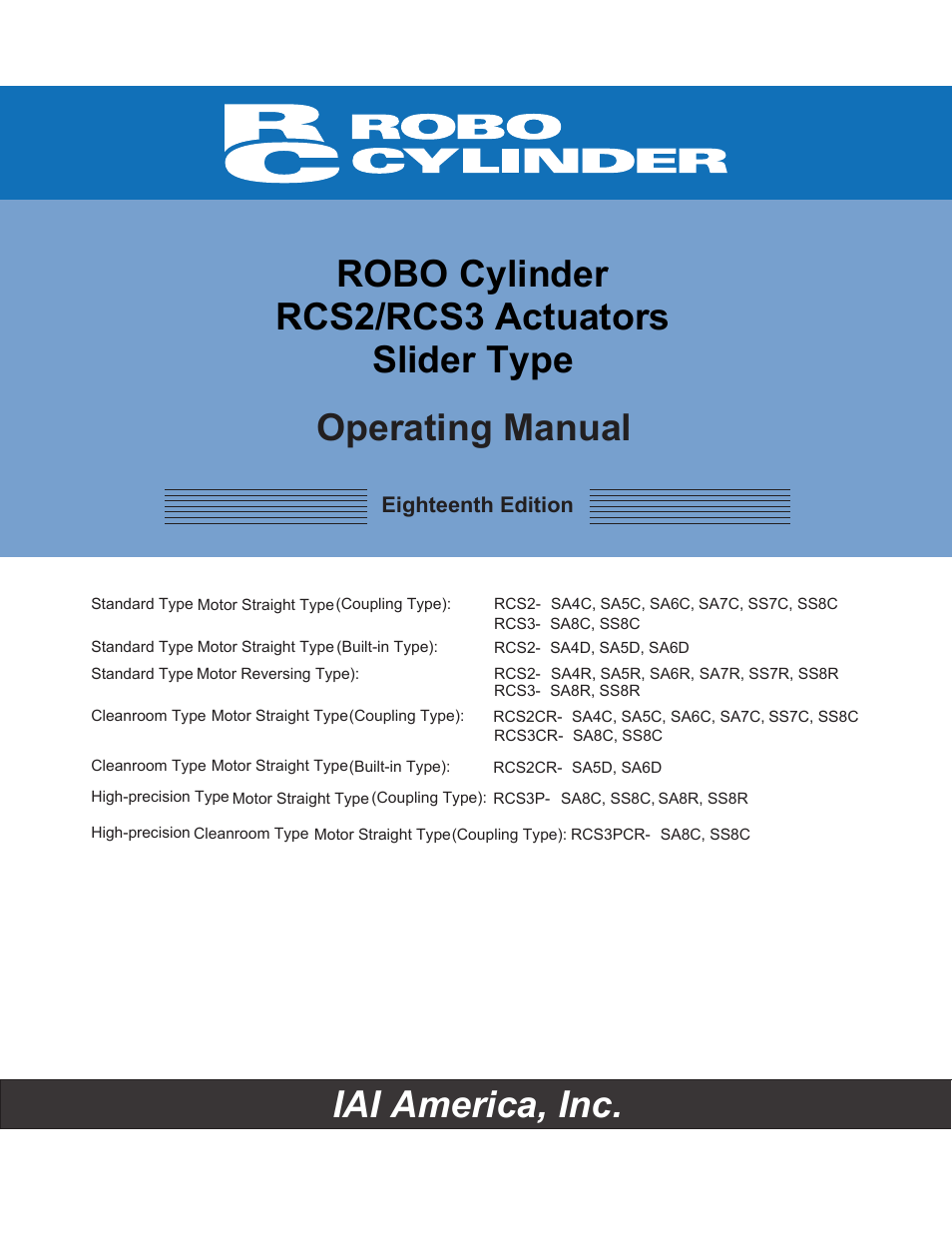 IAI America RCS3PCR-SS8C User Manual | 258 pages