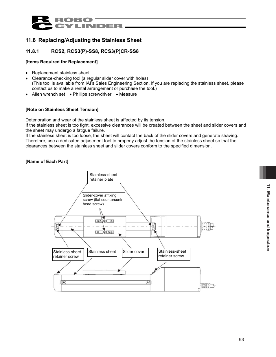 8 replacing/adjusting the stainless sheet | IAI America RCS3PCR-SS8C User Manual | Page 101 / 258