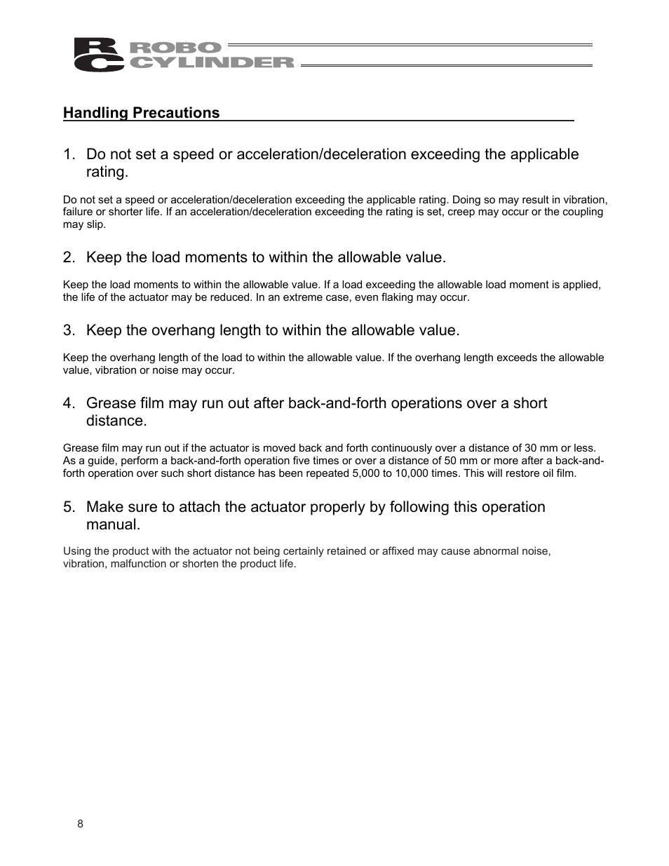 Handling precautions | IAI America RCS3PCR-SS8C User Manual | Page 16 / 258