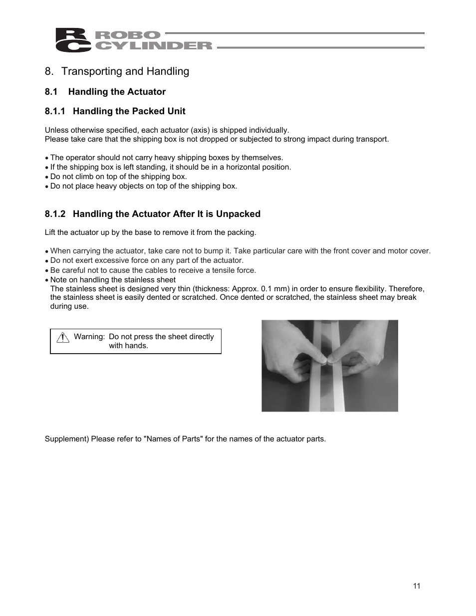 Transporting and handling | IAI America RCS3PCR-SS8C User Manual | Page 19 / 258