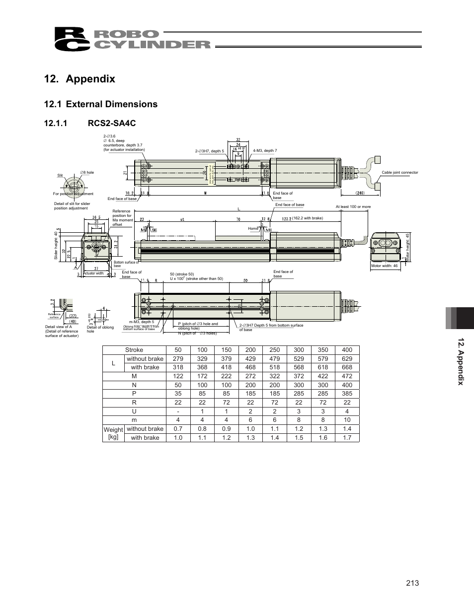 Appendix, 1 external dimensions, 1 rcs2-sa4c | Appendix 201 | IAI America RCS3PCR-SS8C User Manual | Page 221 / 258