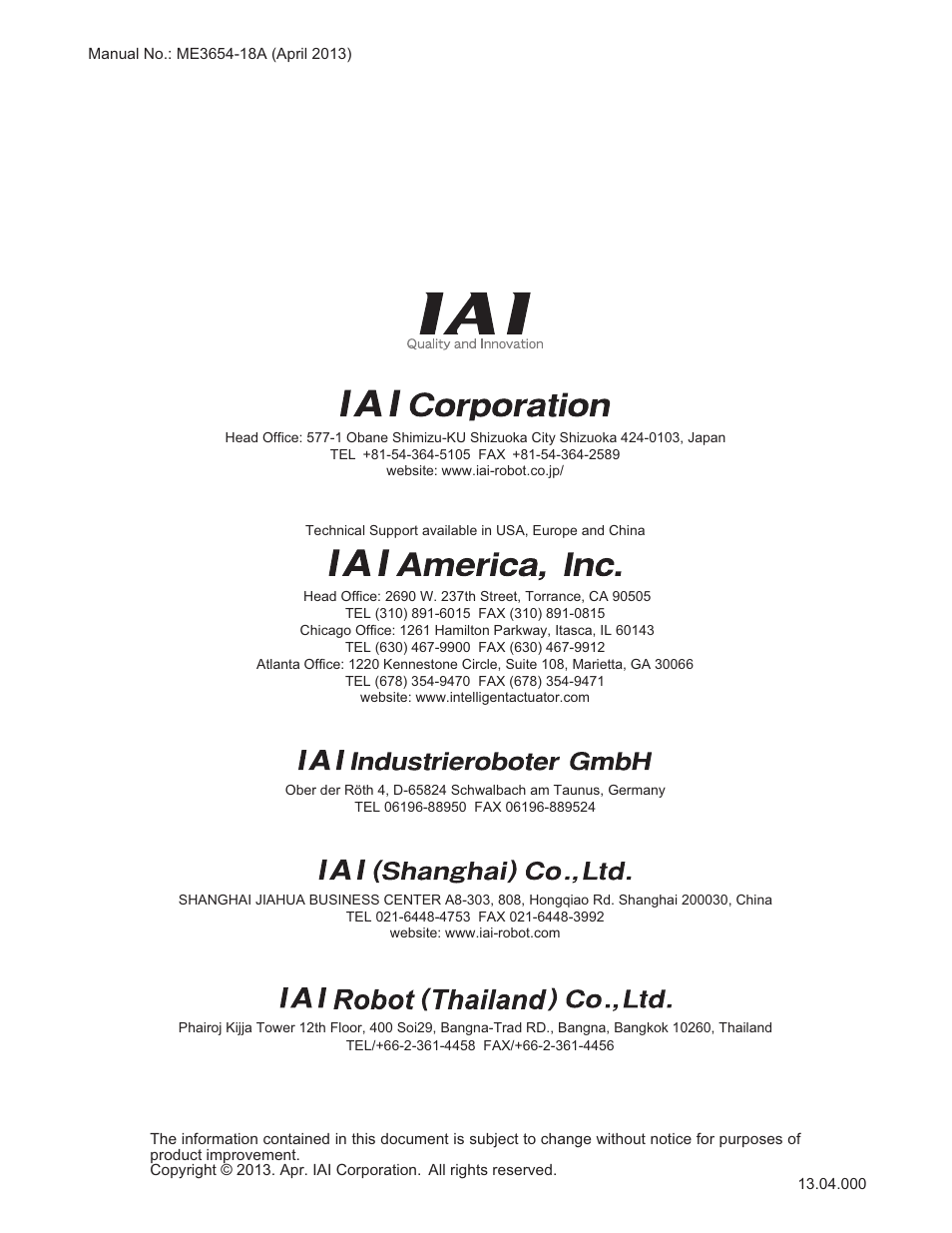 IAI America RCS3PCR-SS8C User Manual | Page 258 / 258