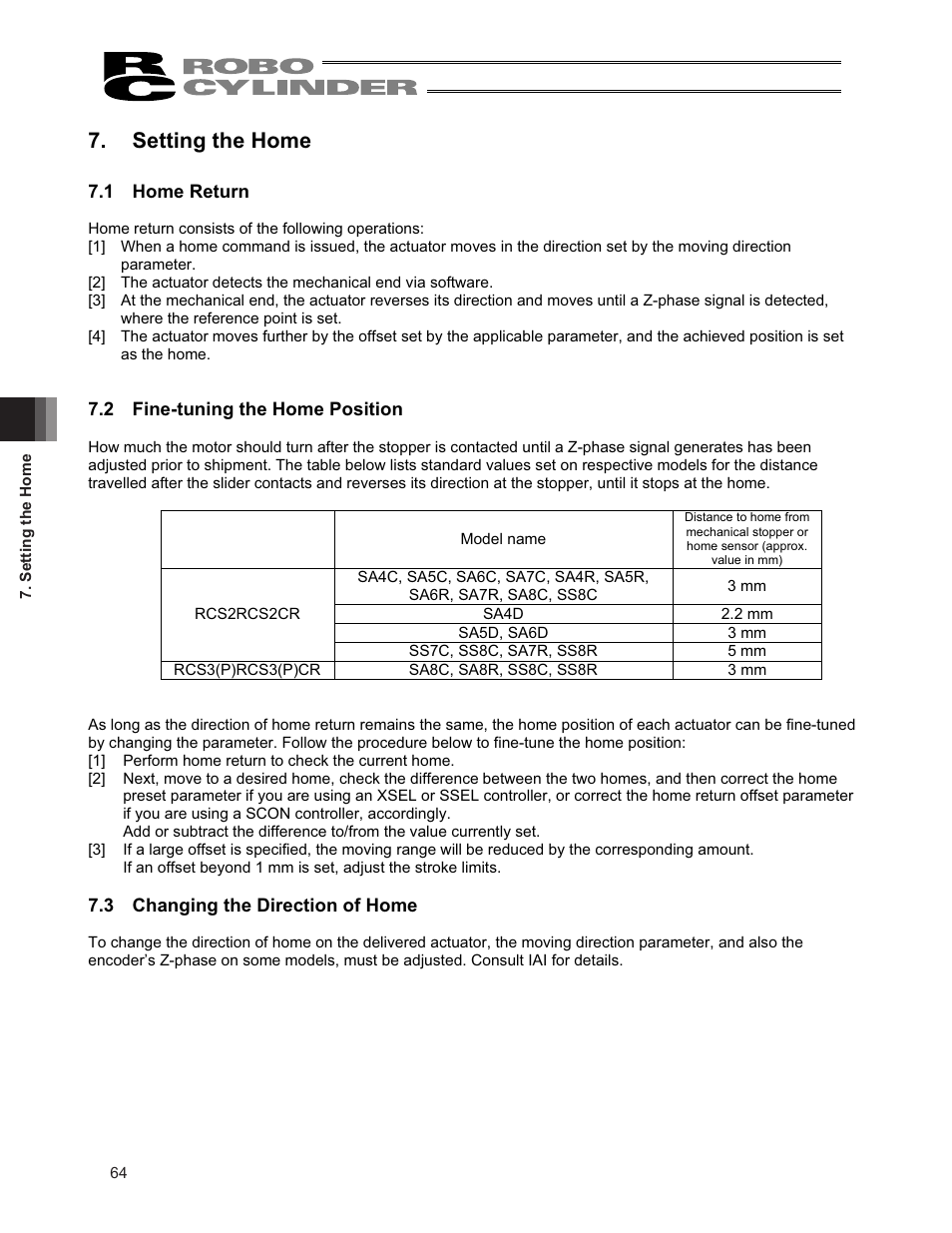 Setting the home, 1 home return, 2 fine-tuning the home position | 3 changing the direction of home | IAI America RCS3PCR-SS8C User Manual | Page 72 / 258