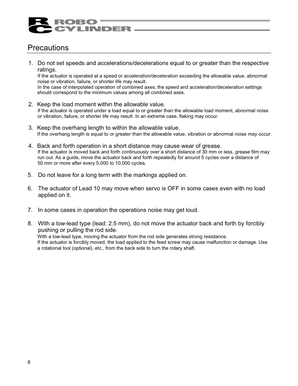 Precautions | IAI America RCS2-TFA5N User Manual | Page 14 / 62