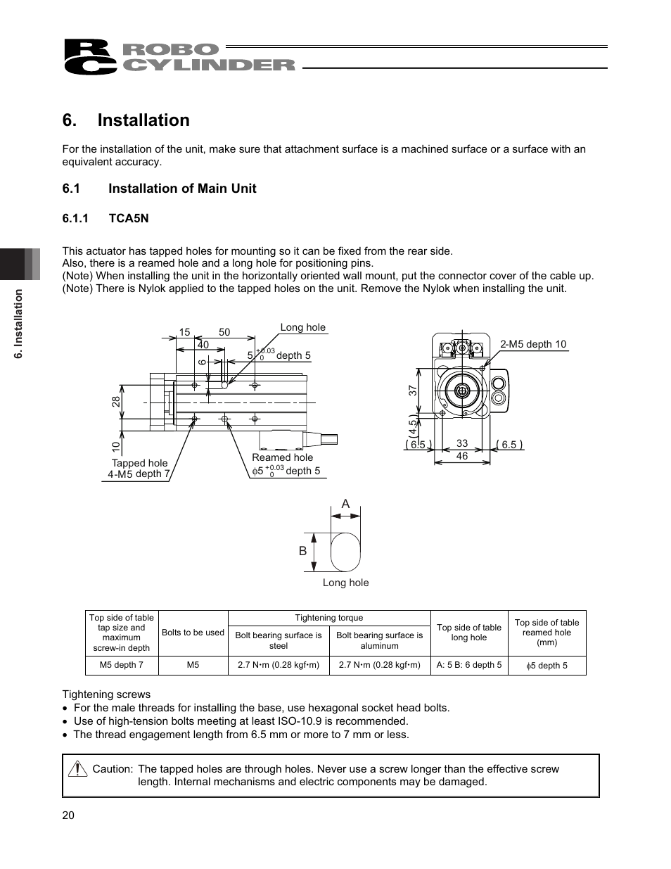 Installation, 1 installation of main unit | IAI America RCS2-TFA5N User Manual | Page 26 / 62