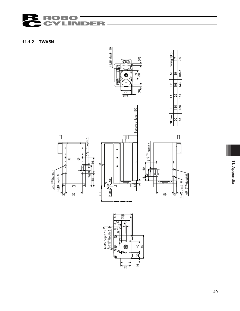2 twa5n, Appendix 49 | IAI America RCS2-TFA5N User Manual | Page 55 / 62