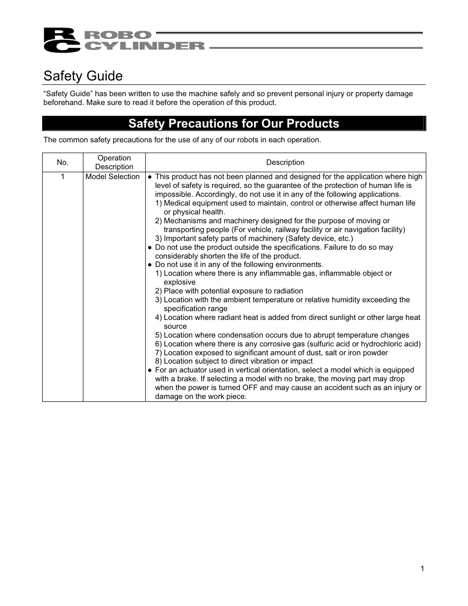 Safety guide, Safety precautions for our products | IAI America RCS2-TFA5N User Manual | Page 7 / 62