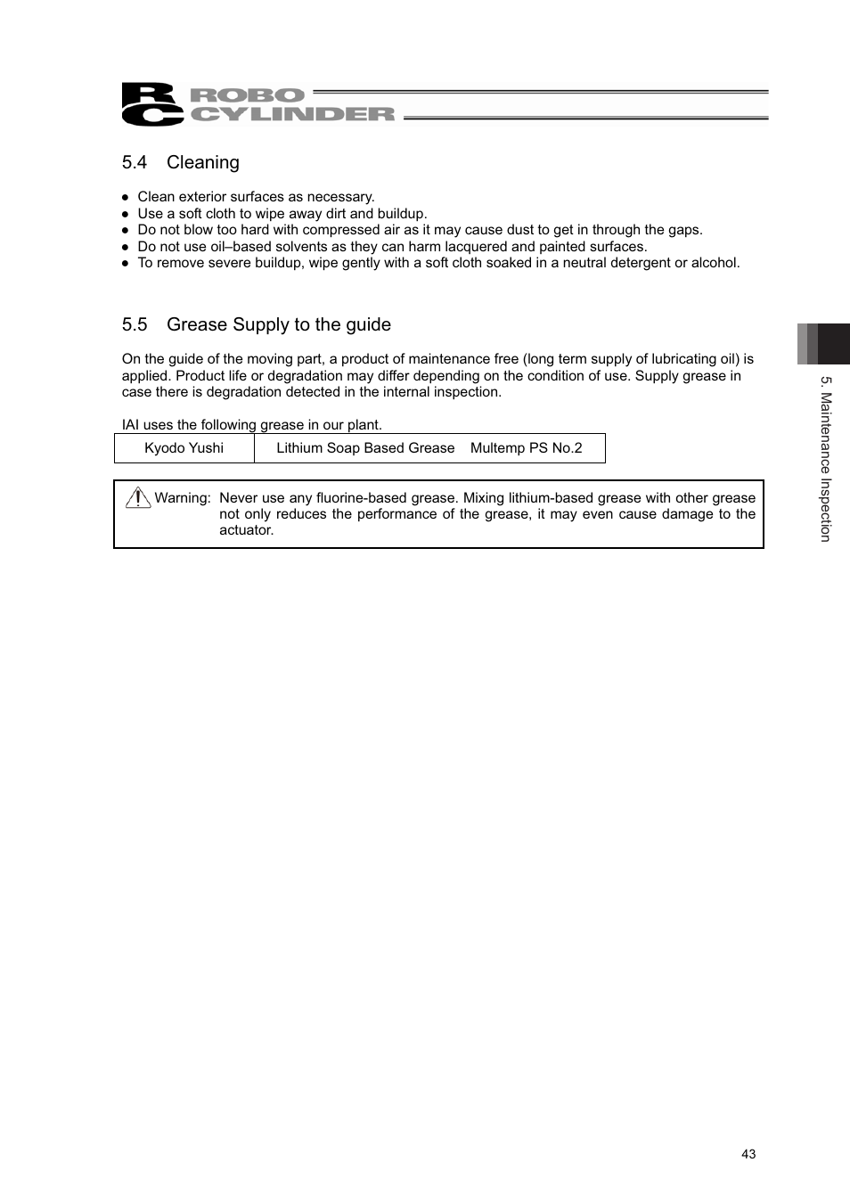 4 cleaning, 5 grease supply to the guide | IAI America RCL-SM6L User Manual | Page 49 / 66